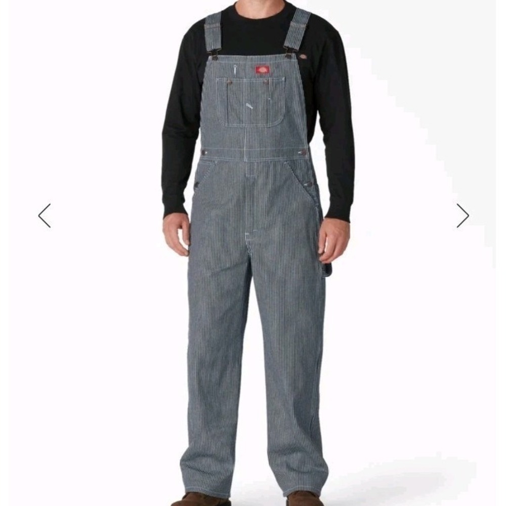 Dickies Hickory Bib Overalls Men Size 44x30 Railroad Stripe Denim